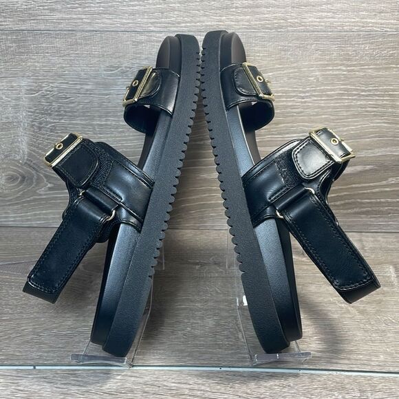 Steve Madden NYC Women’s Sz 9 Double Buckle Black Hook & Loop Slingback Sandals - Picture 10 of 11